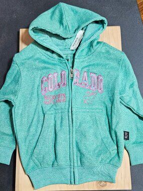 NWT Kids' 12M Rsgwear Hoodie Colorado Rocky Mountain National Park turquoise